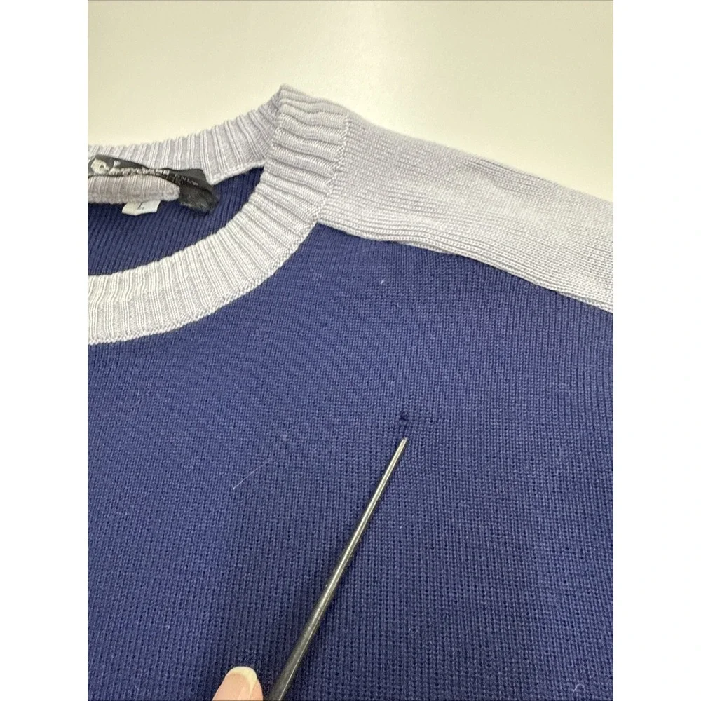 VTG Meister Ski Sweater Men Large Navy‎ Stripe Wool Hong Kong 3h